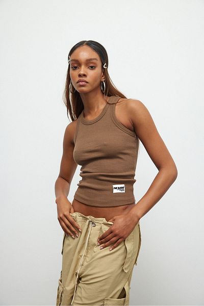 bases. Ribbed Wide Halter Neck Sleeveless Basic Tank Top