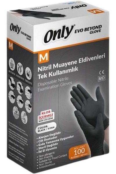 ONLY Evo Beyond Glove Nitrile Black Powder Free Examination Gloves Set of 200 m - Medium - Medium (2Pk*100)