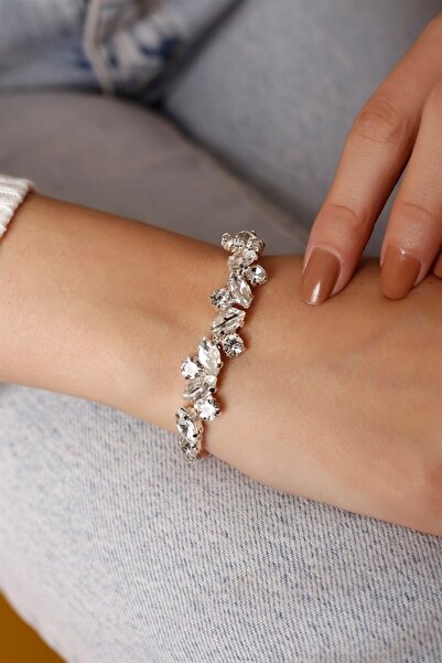 HUBANN Gümüş Kaplama Stylish Taşlı Su Yolu Bileklik Kristal Bileklik Taşlı Bileklik