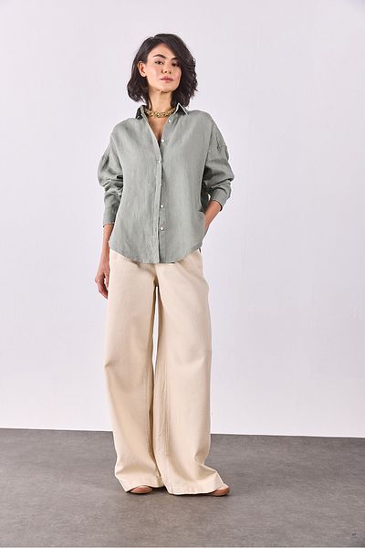 VENA Λινό πουκάμισο Alina Oversize - ΠΡΑΣΙΝΟ ΝΕΡΟ