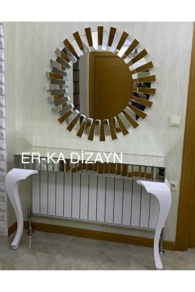 ER-KA DİZAYN 80 Cm Ayna-ultra Lüks Dresuar-piyano-ayna Takımı Seti-çekmeceli Gümüş Renk