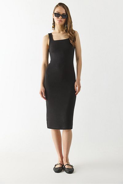 VENA Πλεκτό φόρεμα Amy Square Collar Slim Fit (CUPRO) - ΜΑΥΡΟ