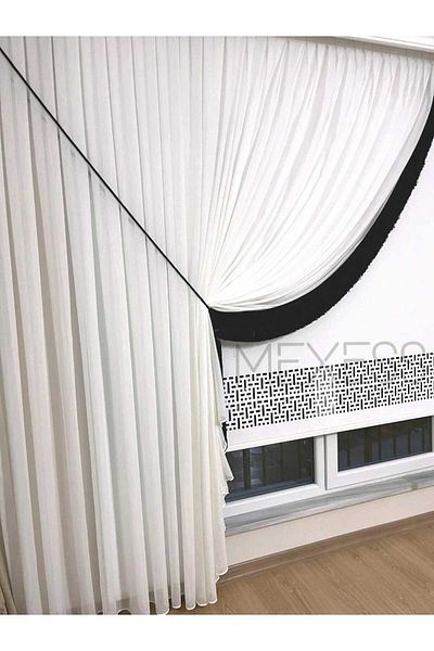 Mexess Linen Slub 1St Quality - Left Double Breasted Tulle Curtain, False Double Breasted (1 X 3 Sik Pleat)