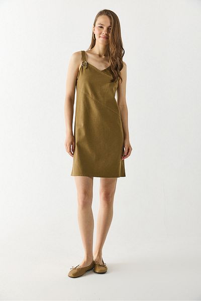 VENA Λινό Φόρεμα Angelica Regular Fit - ΛΑΔΙ ΠΡΑΣΙΝΟ