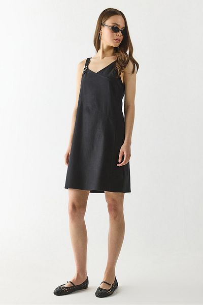 VENA Angelica Regular Fit Λινό Φόρεμα - ΜΑΥΡΟ