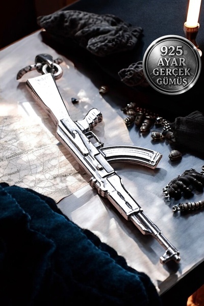 Mimodish 925 Ayar Gerçek Gümüş Makineli Tüfek Kolye Erkek Hediye Güç Simgesi ...