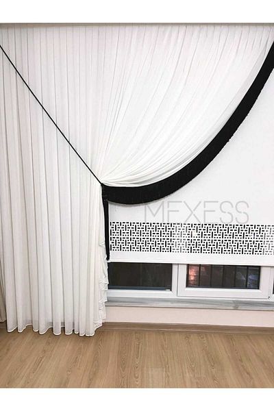 Mexess Linen Slub 1St Quality - Left Double Breasted Tulle Curtain, False Double Breasted (1 X 3 Sik Pleat)