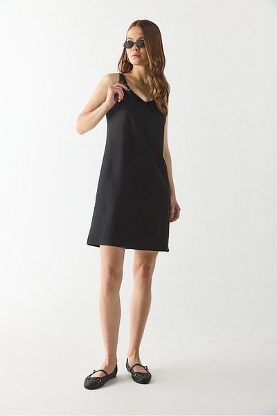 VENA Angelica Regular Fit Λινό Φόρεμα - ΜΑΥΡΟ