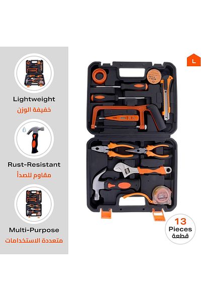 Lawazim Heavy Duty Tool Set 12 Piece With Bag Black/Orange/Silver | General Household Hand Tool Kit,