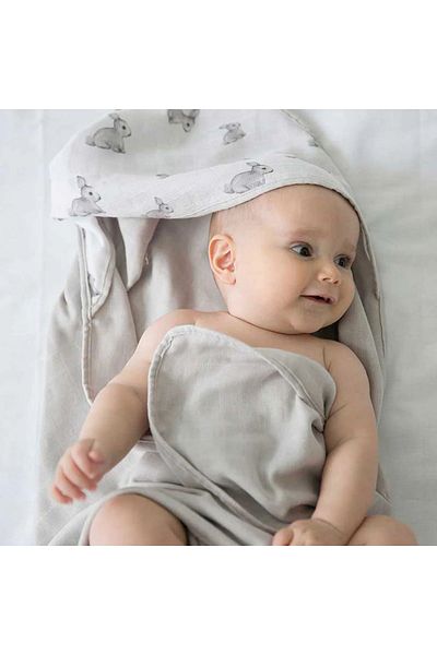 DEUX LAPINS 100% Cotton Muslin Baby Drying Cover - Iconique Lapin