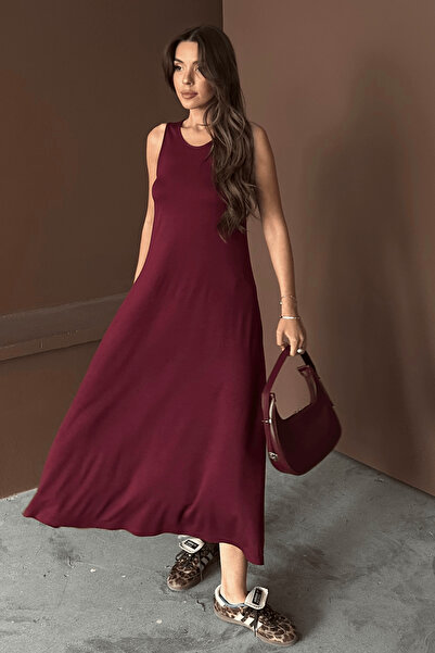 Paw Garage Women's Eleanor Burgundy Modal Pique Fabric Maxi Summer Dress