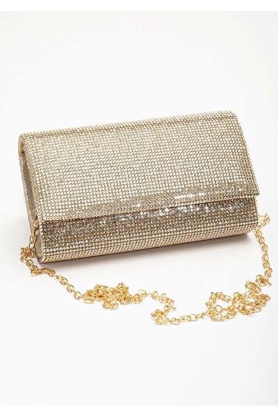 GULT Geantă de mână mică de culoare aurie cu detaliu de piatră