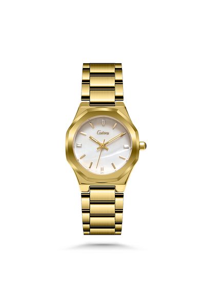catera Women's watch with a gold-colored steel strap and a white dial