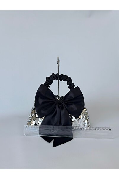 posst bag Geantă clutch pentru rochie de seară cu fundă cu paiete argintie