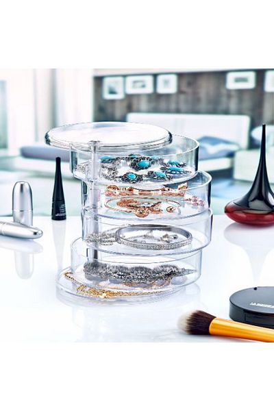 Leony 4 Tiers Cylinder Rotating Jewelry and Makeup Organizer Organizer Necklace Earrings Ring Jewelry Storage Box