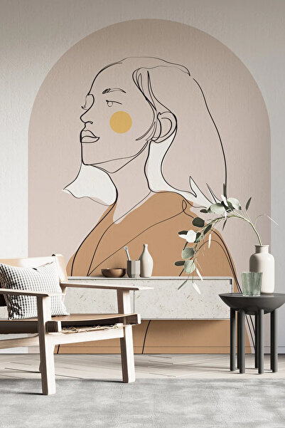 Kt Grup Sanatsal Kadın Portresi Boho Kemer Arch Minimal Duvar Sticker