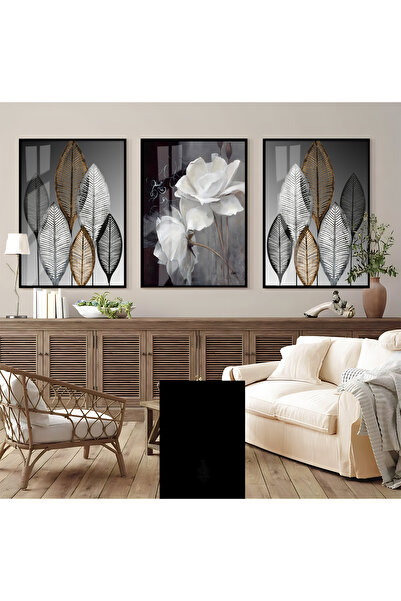 Harika bir ev |kahverengi Gri Kombini Soyut Çiçekler |çerçeveli Temperli Cam ...