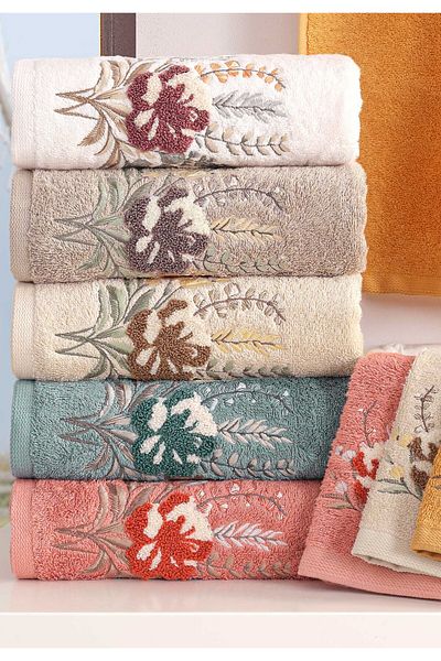 MARİBOR Melis - 70% Bamboo / 30% Cotton Suzeni Embroidered Hand Towel - Set of 6 50X90