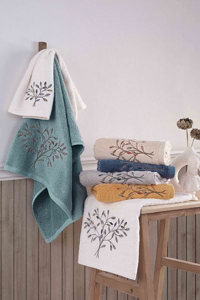 MARİBOR Amor - 70% Bamboo / 30% Cotton Embroidered Hand Towel - Set of 6 50X90