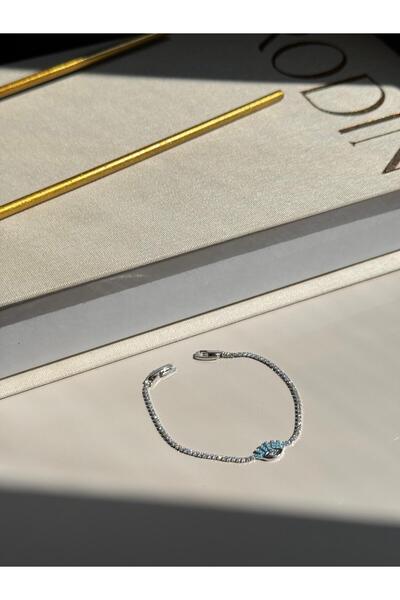 LEROSY CO. Göz Figürlü Mavi Taşlı Gümüş Renk Çelik Bileklik – Nazar Detaylı K...