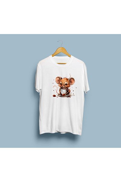 Bahriyeli Collection Oversize Cute Mouse and Coffee Design Unisex T-Shirt