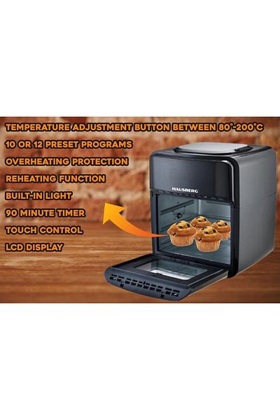 Hausberg Bezolejová fritéza - horkovzdušná trouba, Horkovzdušná fritéza HB-2370, 12 programů, 12 l, 2000 W, 80-200 °C