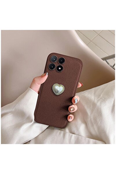 Pro Aksesuar Xiaomi Poco X6 Pro 5G Uyumlu Kılıf Kalpli Vel Silikon Kılıf Kahv...