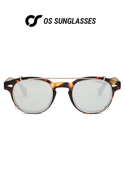 OS Sunglasses Ochelari de soare cu clips Berlin Tortoise, cu oglindă, pentru bărbați și femei