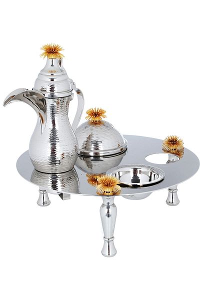 Alsaif Gallery Steel Coffee Serving Set (Dalla + Tamreya + Noa Plate) Al Saif Gallery, 4 pieces