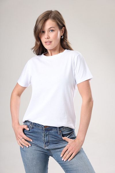 Tight Lady Tricou 100% bumbac de calitate superioară pentru femei, culoare uni, Tricouri din bumbac organic cu decolteu alb din bumbac pieptănat