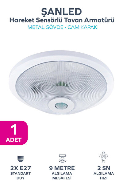 ŞANLEDCFR Sensörlü Tavan 360° Hareket Sensörlü Tavan Armatürü Çift duylu Lamba Glop-1 ADETTİR
