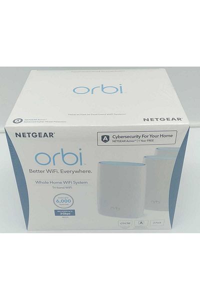 NETGEAR نظام Orbi RBK53S-100UKS لشبكة Wi-Fi المنزلية بالكامل مع حماية متقدمة من التهديدات السيبرانية، عبوة من 3 قطع
