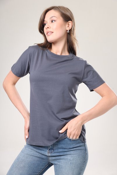 Tight Lady تي شيرت نسائي مصنوع من القطن بنسبة 100% فائق الجودة بلون سادة ورقبة دائرية مدخنة من القطن العضوي الممشط