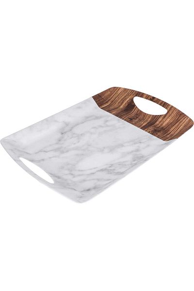 Alsaif Gallery Melamine and Wood Serving Tray Al Seif Gallery, 18.5 cm, Rectangular - White