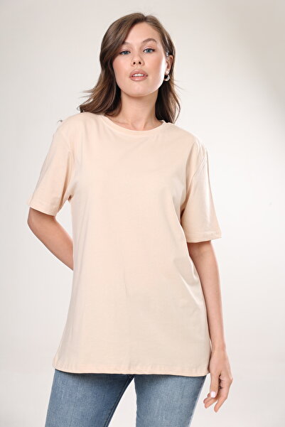 Tight Lady Γυναικείο T-shirt Beige Crew Neck Oversize - 100% βαμβάκι, σούπερ ποιότητας