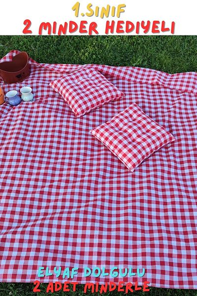 Armashine 1St Class Checkered Picnic Set Cover 2 Cushion Fiber Filled Gift 40X40Cm Table Cloth Table Cloth Set