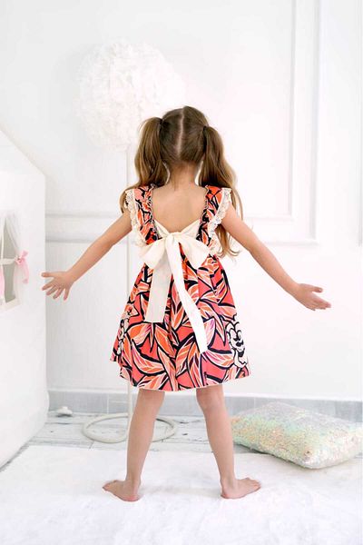 KALİNKA KİDS WEAR Girl's Summer Patterned Dress - Lace Detail