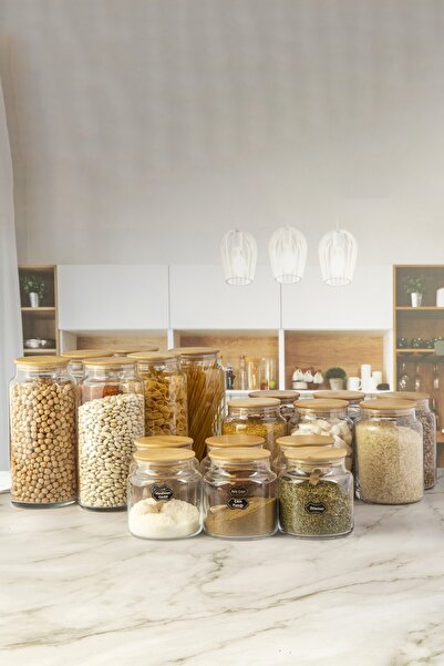 Karçiçeği Home Vakumlu, Ahşap Kapaklı 18 Parça Cam Kavanoz Seti 1300-800-500 ml