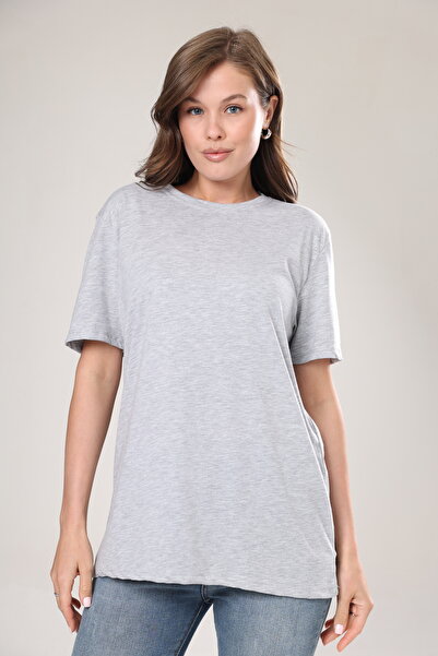 Tight Lady Εξαιρετικής ποιότητας Unisex Cotton Grey Melange Crew Neck Oversize Boyfriend T-shirt Γυναικείο ανδρικό T-shirt