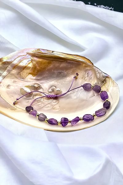 NBS Beautiful Naturel Stones Amethyst Natural Stone Bracelet - Amorphous Cut, Aa Quality Handcrafted