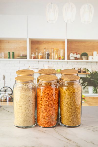 Perotti Bamboo Vacuum Glass Jar with Lid 1300 ml 6 Pieces