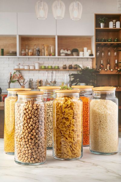 Karçiçeği Home 1300ml Capacity 6-Piece Bamboo Jar Set - Vacuum and Large Size