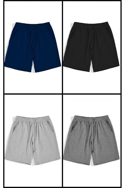 yg ydn giyim 4-Piece Gray-Navy Blue-Smoked-Black Color Relaxed Fit Soft Fabric Elastic Waist Summer Shorts with Pockets