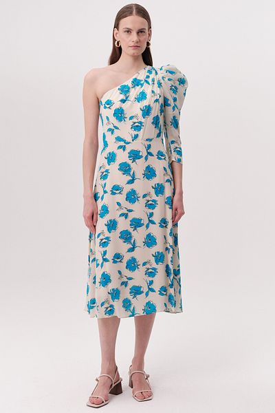Exquise Rochie midi cu o singură mânecă cu imprimeu floral