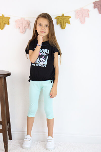 ESİLA KİDS Girl's Suit Kuromi Printed Black T-Shirt 2-Piece Leggings Suit Summer Casual Combination 3-7 Years Old