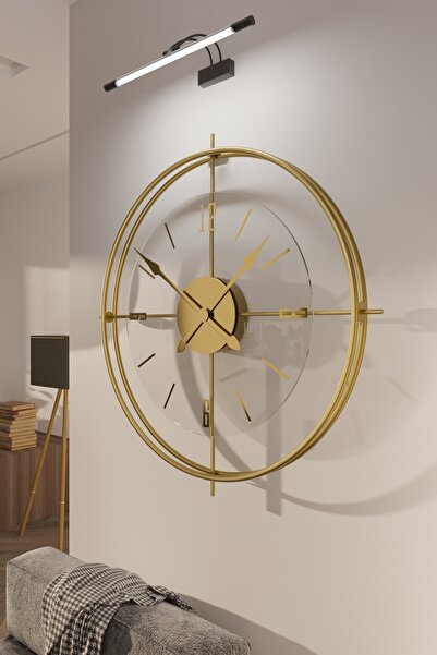 MetaQuartz Aksesuar Büyük Boy(55*55 CM) - Gold Deluxe Şeffaf Tamperli Kırılmaz Camlı Metal (MOBİLYA) Duvar Saati