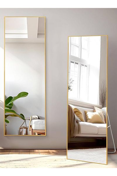 Taimi Large Mirror With Elegant Design 155x45cm-full Length Mirror With Gold Metal Frame And Back Stand