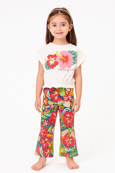 Nimini Kids Tropical Girl 3-7 Years Spanish Leg Tights and Gather Detailed Elastic T-Shirt Set