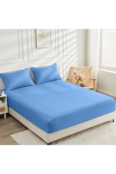 She&Co Double Fitted Sheet Set - 3 Pieces |   Anti-Sweat, Summer Fabric - Blue