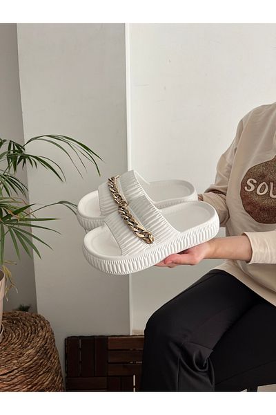 Behtah Kundura Stylish Design with Chain Open Front Beach Pool Garden Sea Summer Soft Thick Sole Daily Slippers